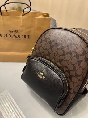 Coach Medium Backpack Brown Signature Canvas Leather Women Bag